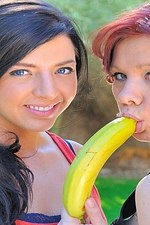 Lesbian girls playing with banana-10