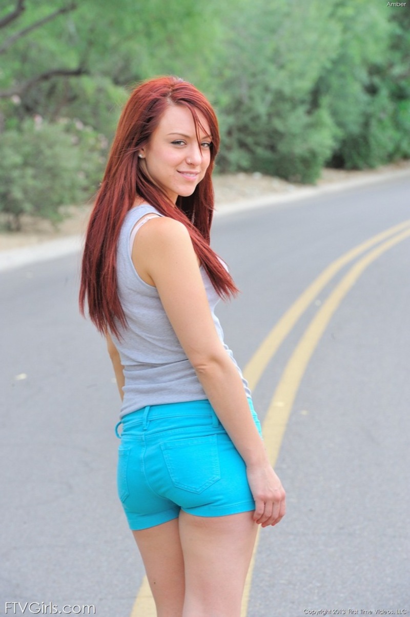 Naked Redhead Amber On The Road-01