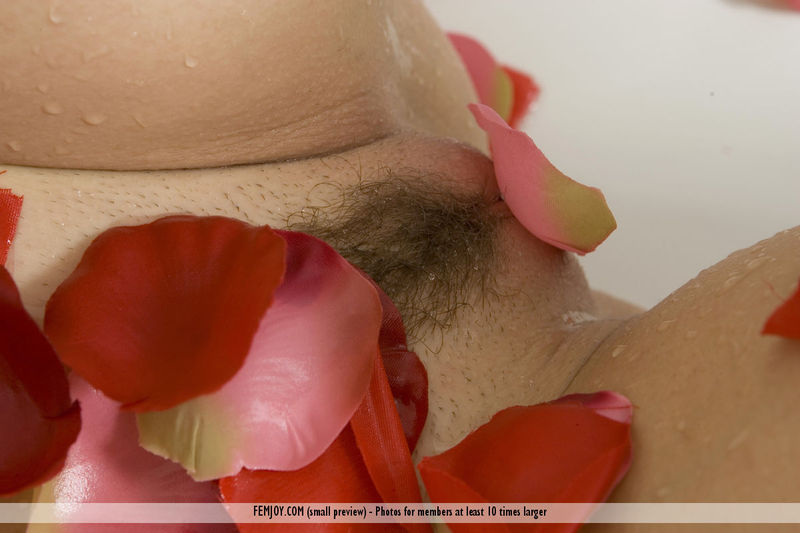 Naked Teen Brunette Takes A Rose Bath-01