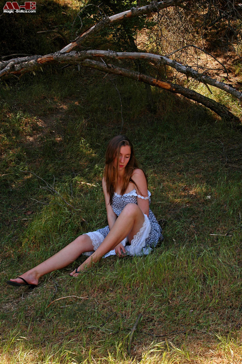 Naked girl shows her big boobs outdoor-00