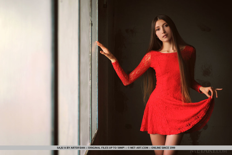 Young Goddess Posing In Sexy Red Dress-02