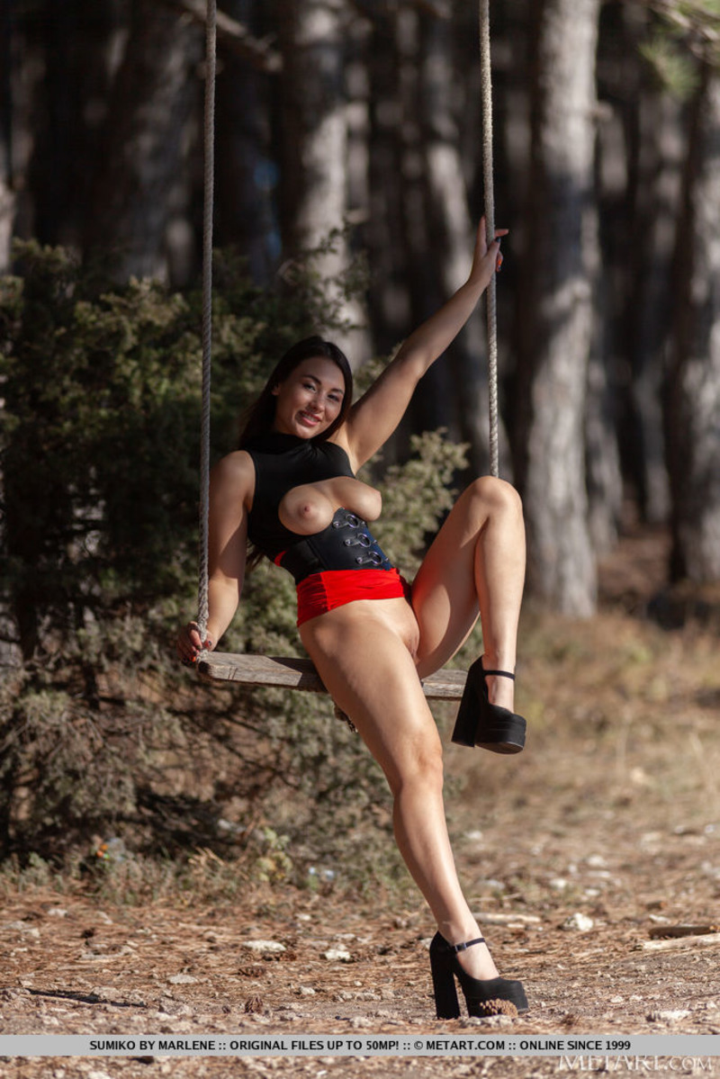 Busty Sumiko Posing Outdoors-15