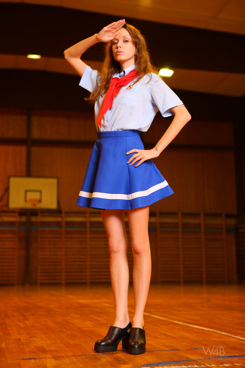 Young naked girl wearing blue mini skirt-01